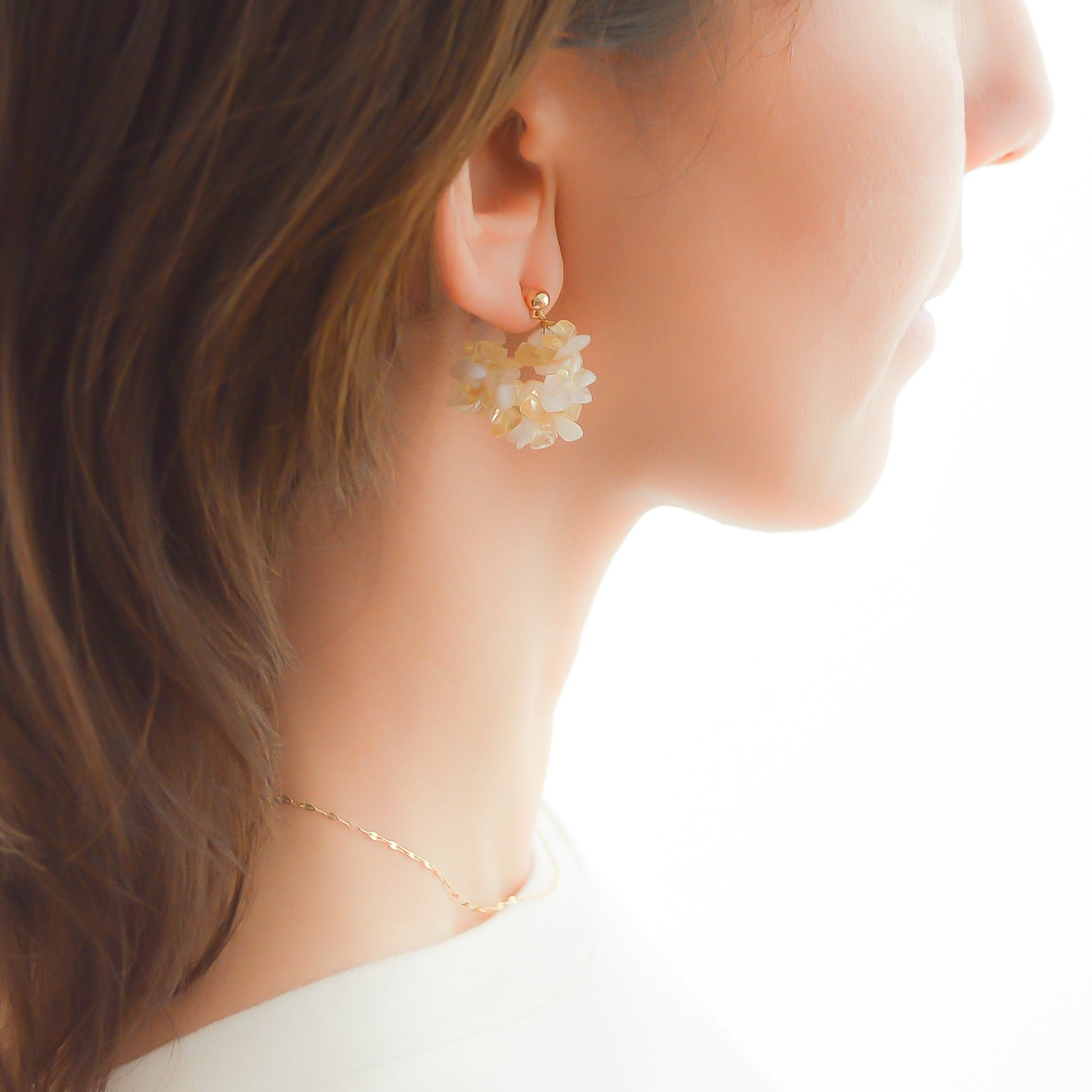 14KGF crystal glass(White Opal) pierces | naotjewelry 身に付ける