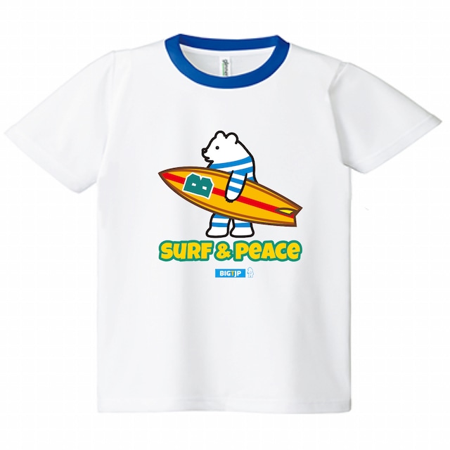 ヒグマくんSURF & PEACEサーフボード DRYTシャツ ホワイト×ロイヤルブルー