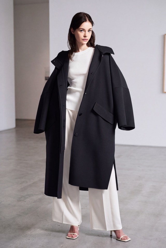 WOOL CASHMERE PEARL COAT BLACK