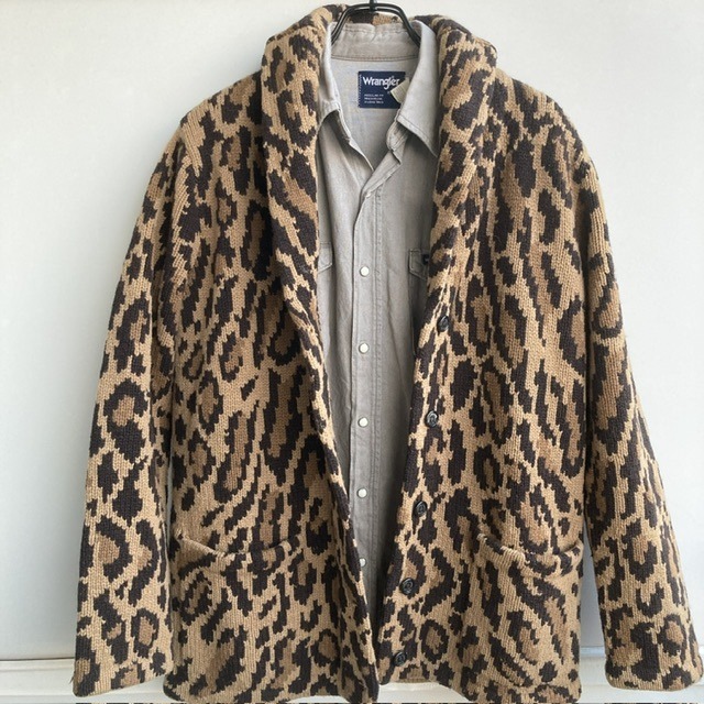 Ralph Lauren ラルフローレン ハンドニットカーディガン 90s レオパード柄 ラムズウール100% ブラウン ヴィンテージ古着 M 画像8