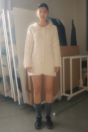 [SINOON] SQUARE KNIT HANDMADE DRESS IVORY 正規品 韓国ブランド 韓国通販 韓国代行 韓国ファッション