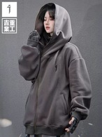 JIYEIND 25SS 斜めファスナー ルーズパーカー