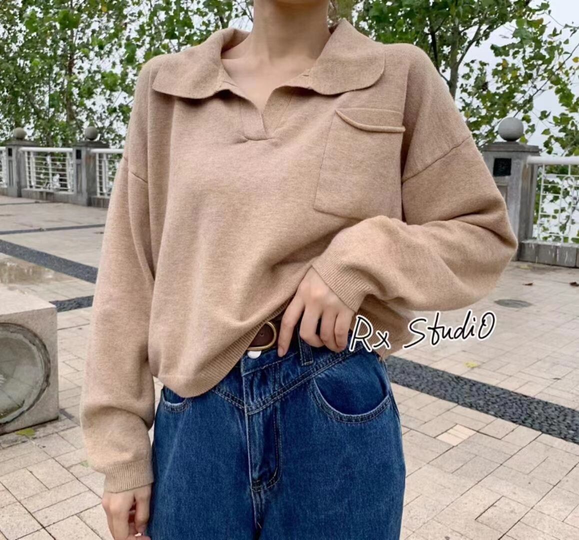 襟付きシンプルプルオーバーニット AJ111-076