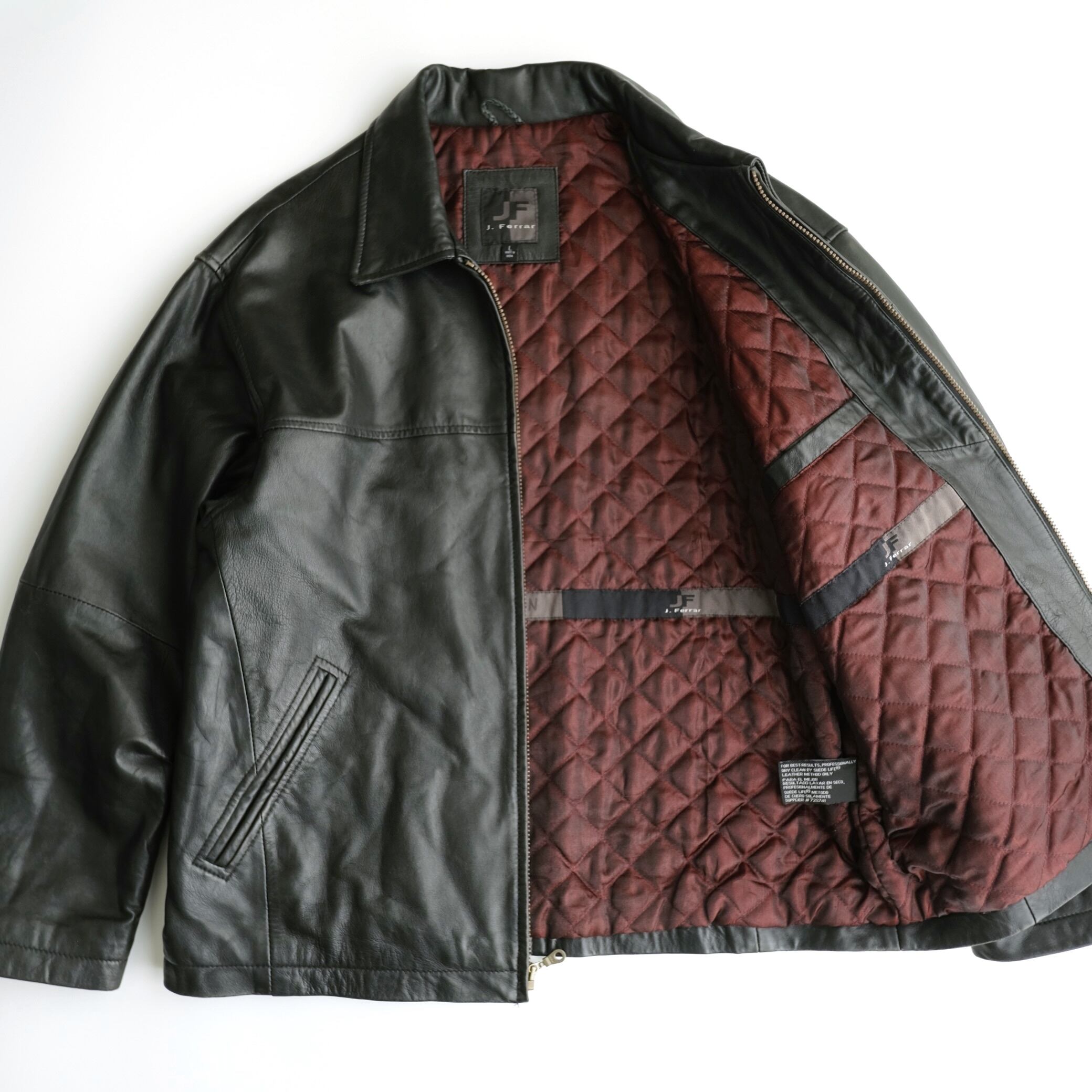 J.Ferrar】90's Padded Zip up Leather Jacket Black L | RE:FOUND