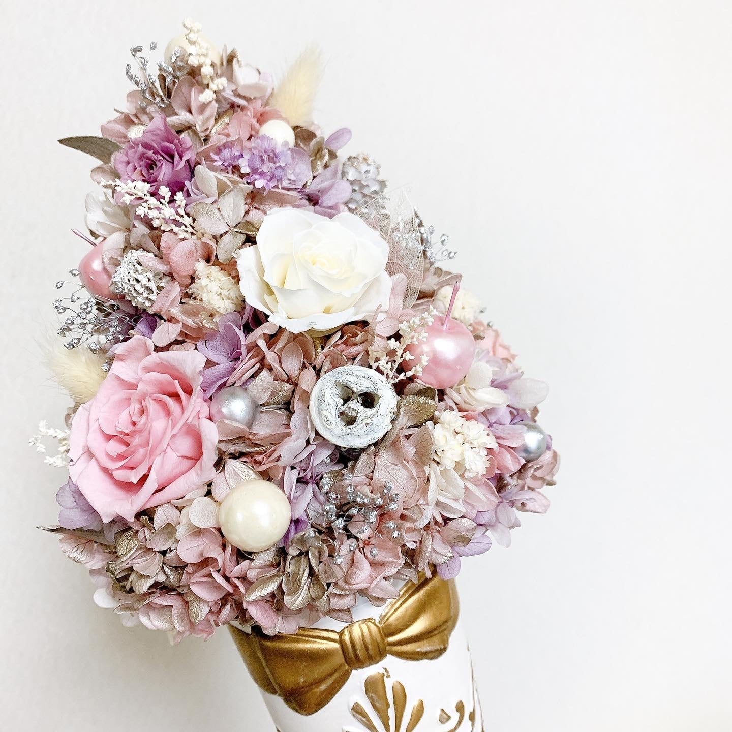 花雑誌掲載作品】プリザーブドフラワー クリスマスツリー ピンク