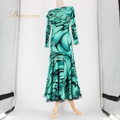 社交ダンス 衣装 スタンダード ドレス ワンピース レッスンウェア パーティドレス ESPEN SALBERG エスパンサルバーグ ブラック系 グリーン系 黒 緑 ストレッチ素材 イギリス製 社交ダンスドレス フィット感 総丈117cm シンプルデザイン エレガント 脚長効果 バルーンスカート ダンスウェア おしゃれ 高品質