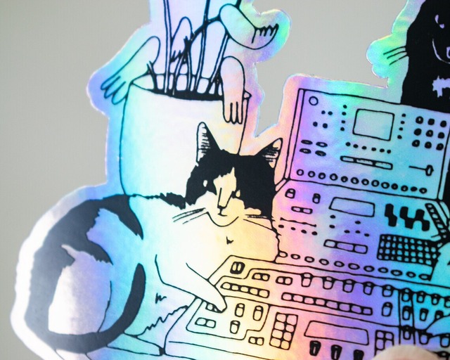 猫とシンセサイザーのホログラムステッカー　Cats On Synthesizer【ThePrintedCat】[TPC-07]