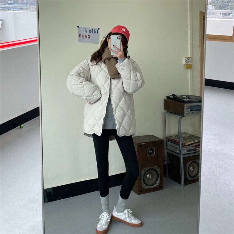 韓国ファッション コットン ライトウェイト 短いスタイル ダイヤモンドグリッド