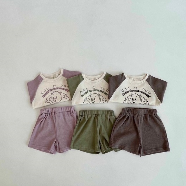【BABY&KID】可愛いクマさんワッフルセットアップ