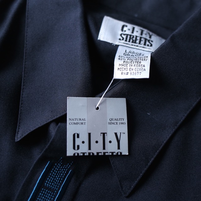 "刺繍" blue color over silhouette fry front minimal mode shirt