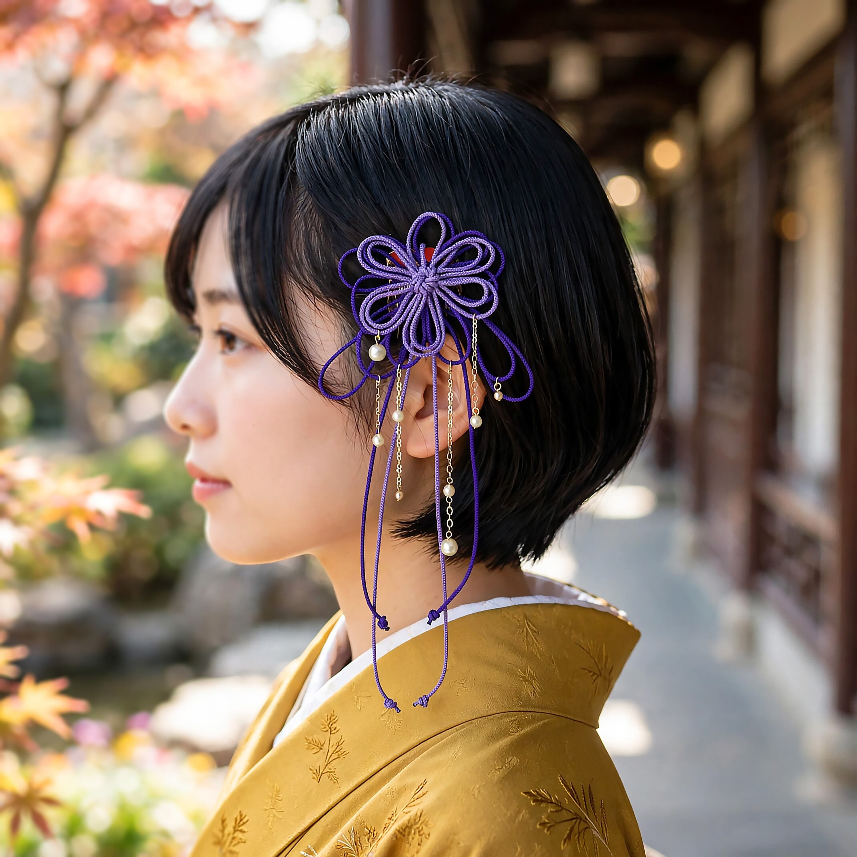 飾り結びヘアコーム(小)「密、其レハ」(淡紫×濃紫)【軽量で簡単和装ヘア】浴衣・着物・七五三や成人式に。