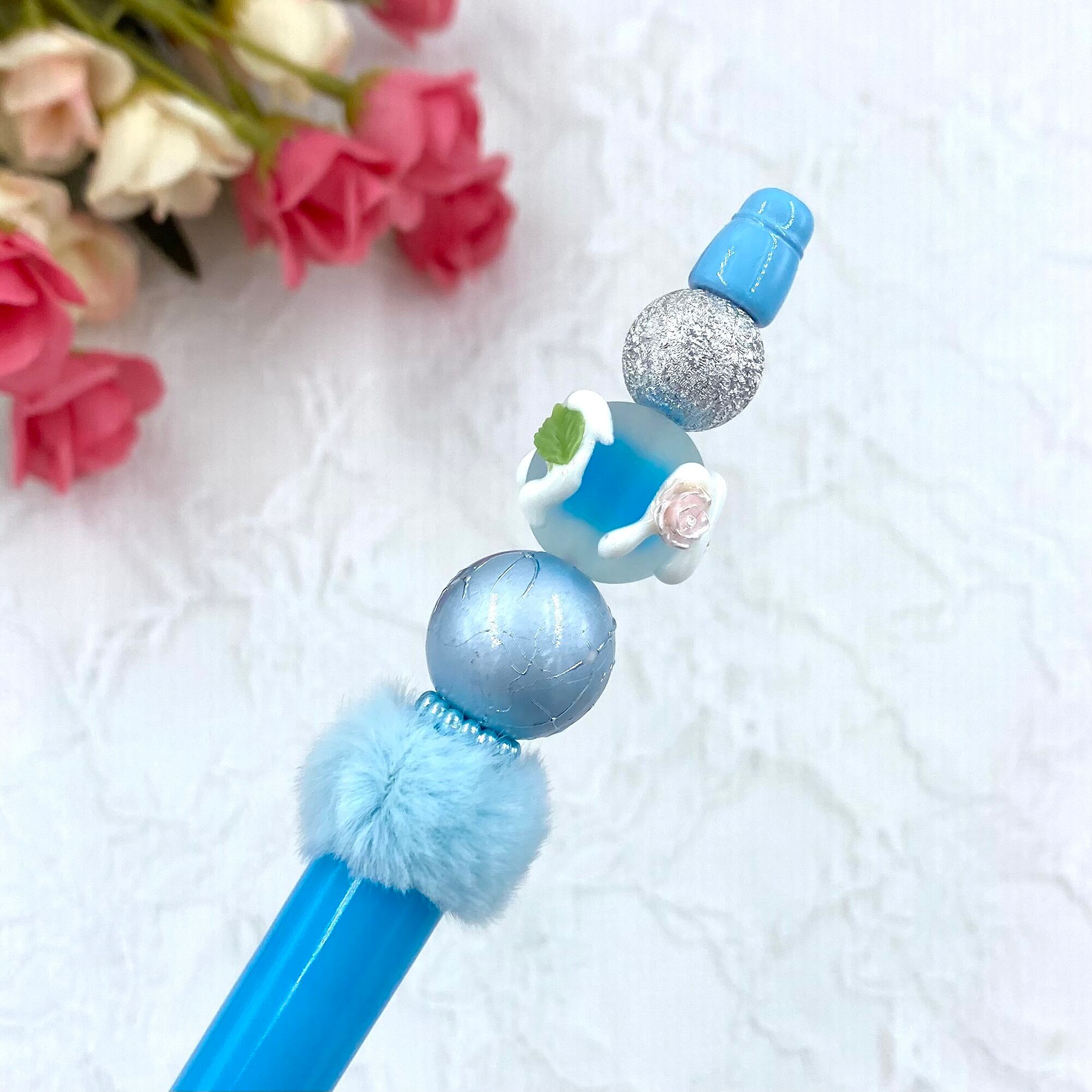 181 カスタムボールペン完成品 手書き蓄光薔薇パーツビーズボールペン