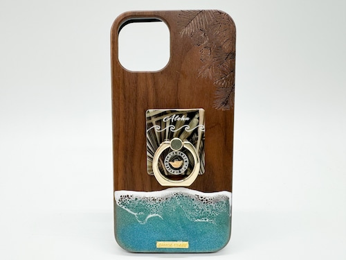 Hang loose/wood×resin mint blue wave case(walnut)