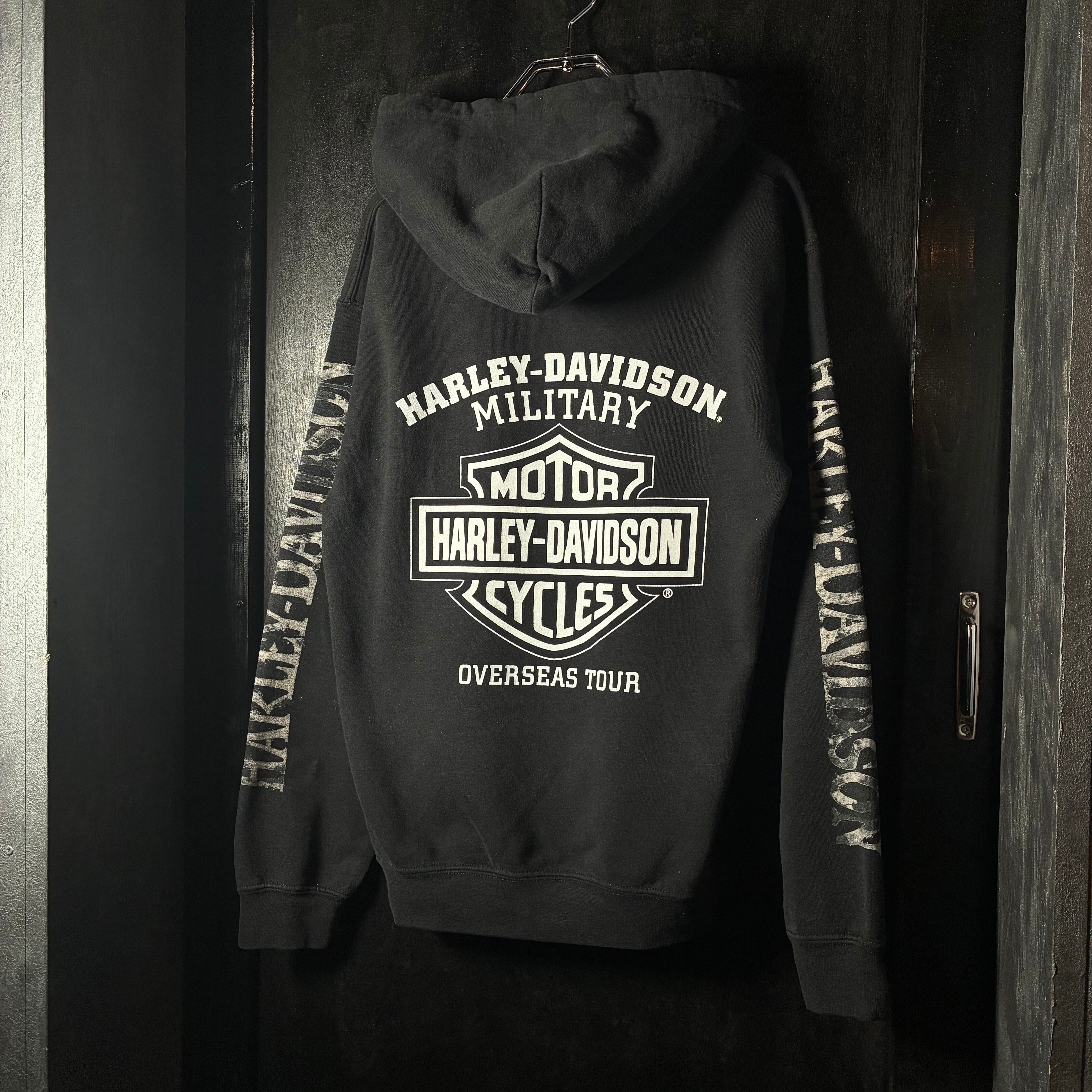 Harley-Davidson プルオーバーパーカー 袖プリント スカル ハーレー