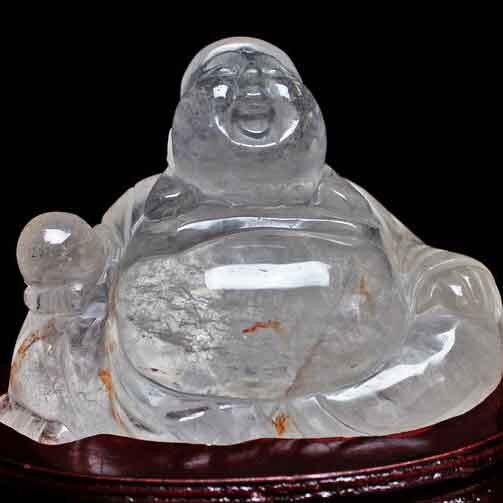 2.4Kg クリスタルクォーツ 水晶 手彫り布袋様手置物  254-3