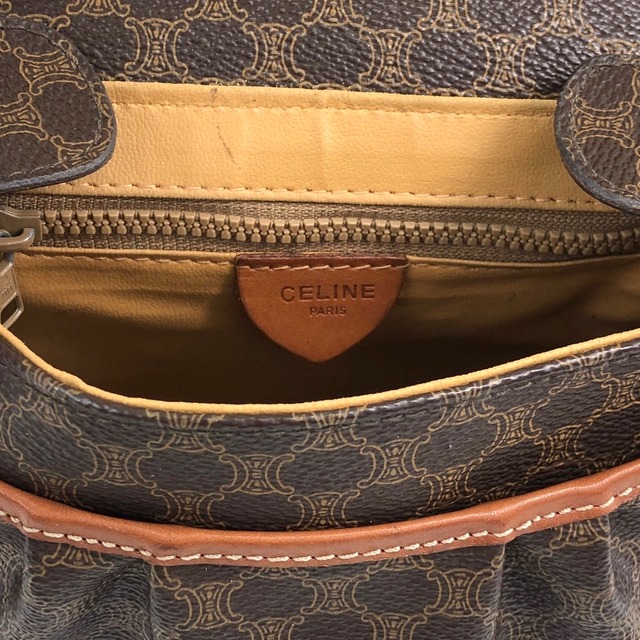CELINE セリーヌ マカダム ショルダーバッグ ブラウン PVCレザー フロントバックル vintage ヴィンテージ オールド atr5pb