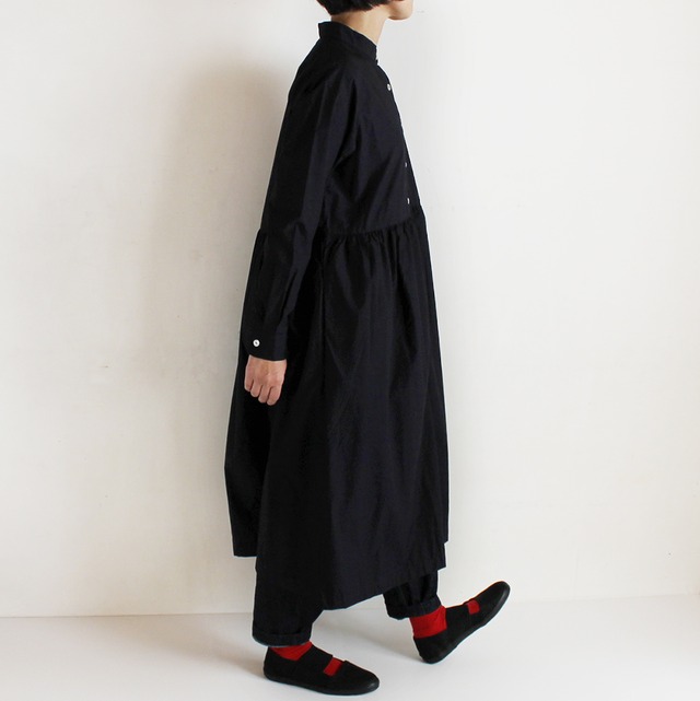 Cotton stand-collar dress | Navy