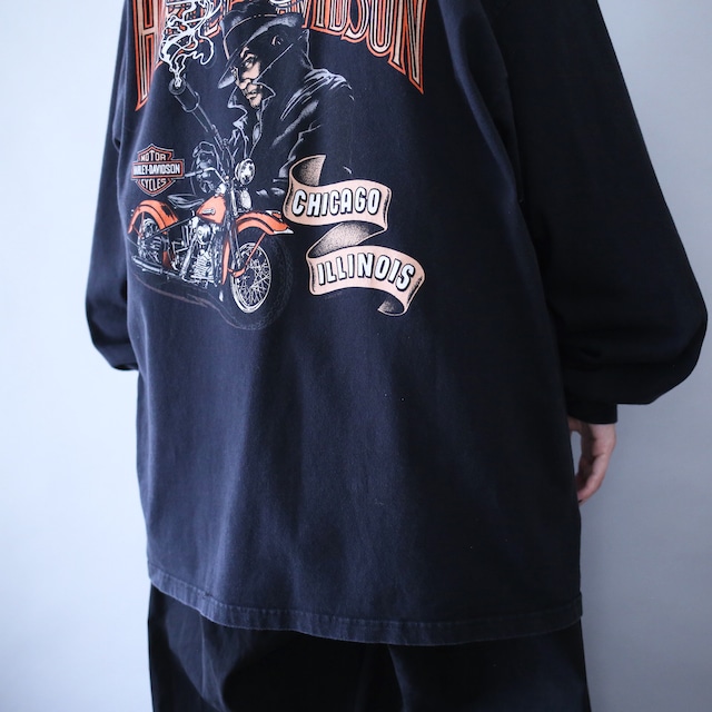 "HARLEY-DAVIDSON" front and back print loose silhouette l/s tee