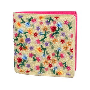 ビーズ刺繍二つ折り財布（#052 黄色 ベリー柄）