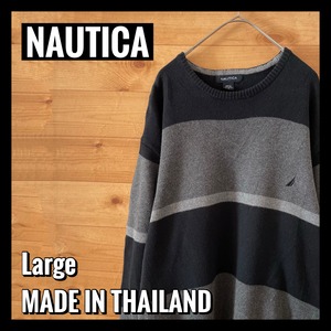 【NAUTICA】刺繍ロゴ ニット セーター ビッグボーダー L アメリカ古着