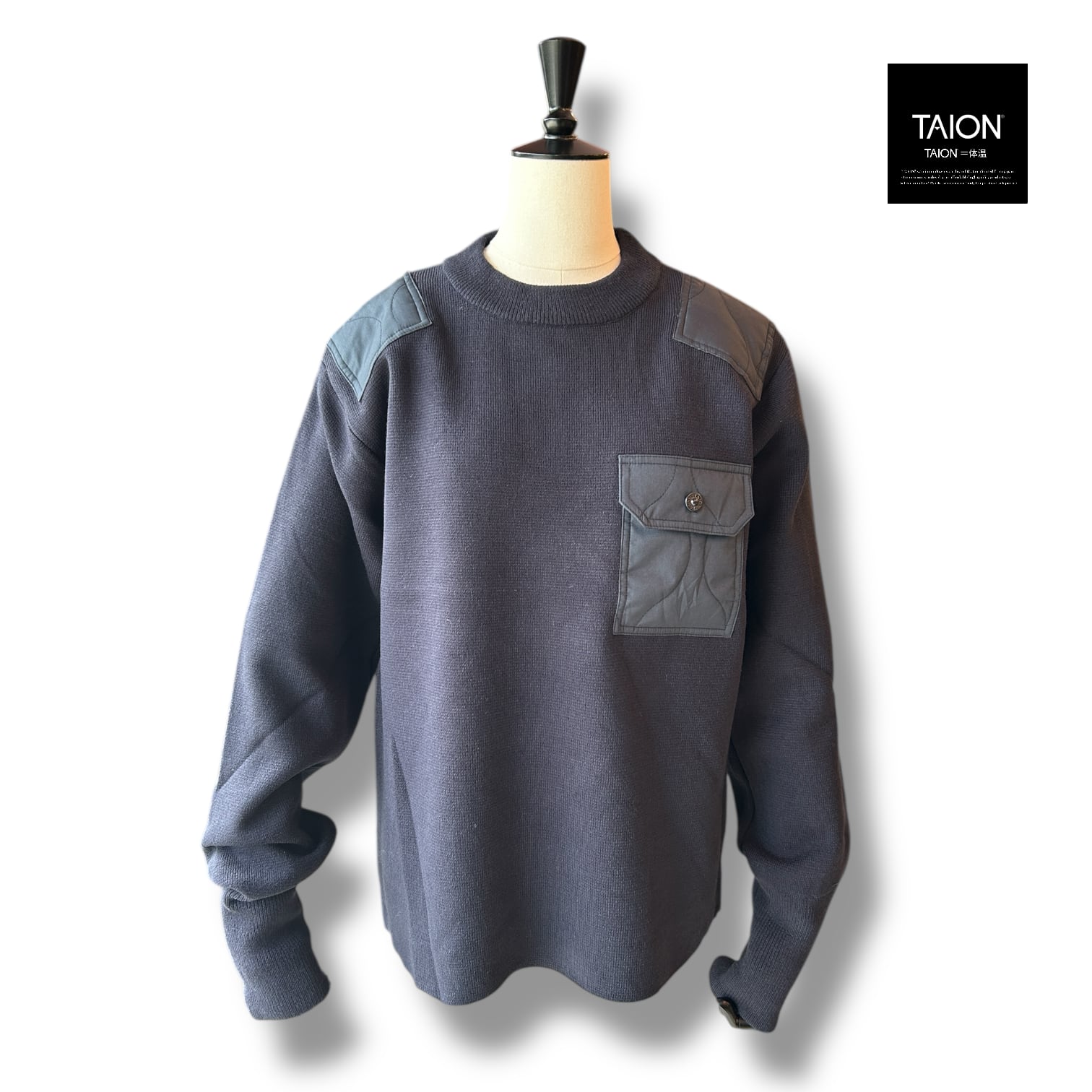 "UNISEX" NON DOWN MILITARY CN KNIT-Dark Navy【TAION】ノンダウン ミリタリー クルーネック ニット
