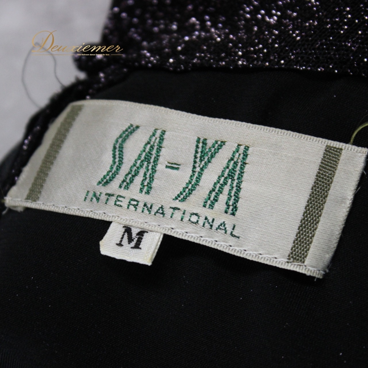 【美品 国産社交ダンス衣装】上下セット レッスン パーティー SA-YA INTERNATIONAL 黒 ブラック ピンク Mサイズ キラキラ