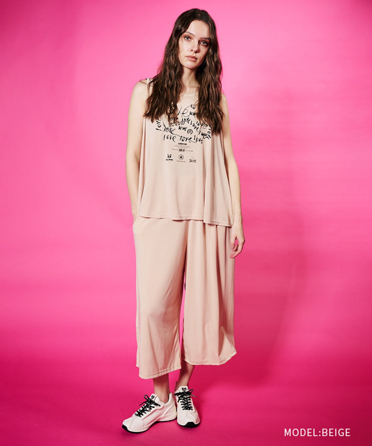 COOLAハートスクリブルプリントTOPS&パンツ (BEIGE)　CQ-48145