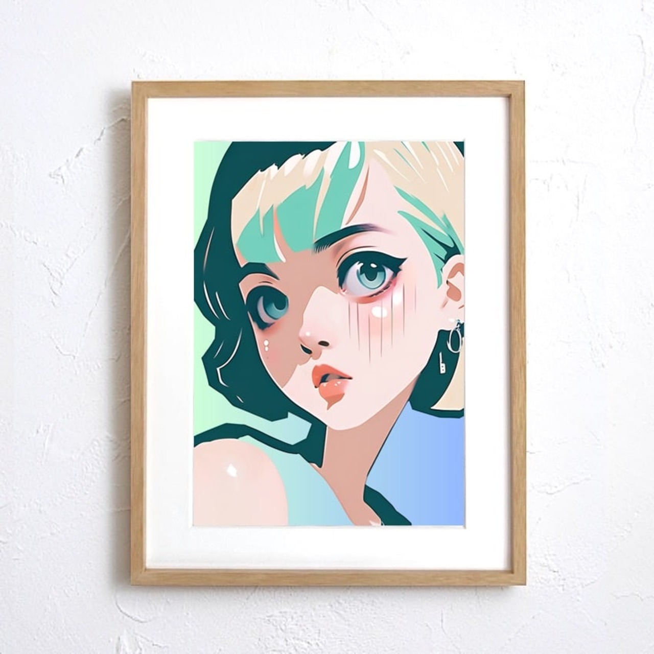 Bob Girl X｜パステルグリーンが映えるレトロポップアートポスター｜ローファイでおしゃれな女の子イラストが彩るシティポップインテリアにA3ポスター