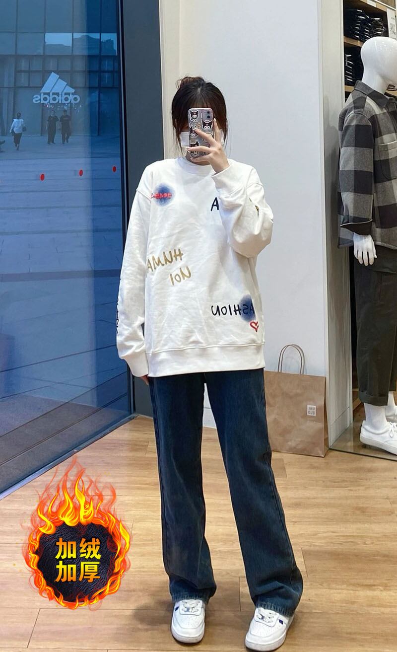 【新作】【送料無料】 ベルベットと厚みのあるダークブルーのハイウエストワイドレッグジーンズ、女性用ストレートレッグ、ルーズでスリムな2021秋の新作フロアレングスパンツ 0377644477879