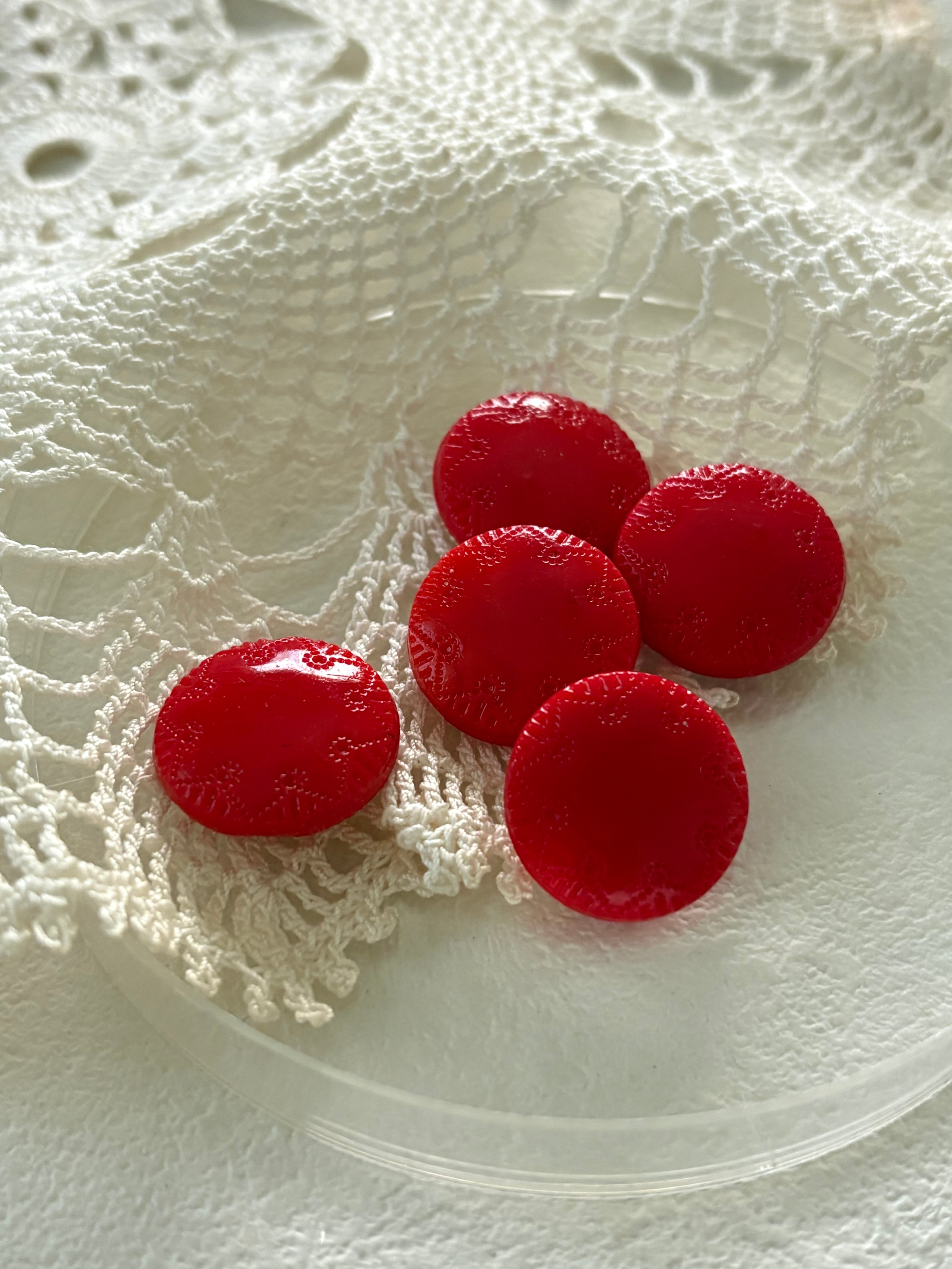 18mm フランス ヴィンテージ ガラスボタン レッド アクセサリーパーツ デコレーション材 赤