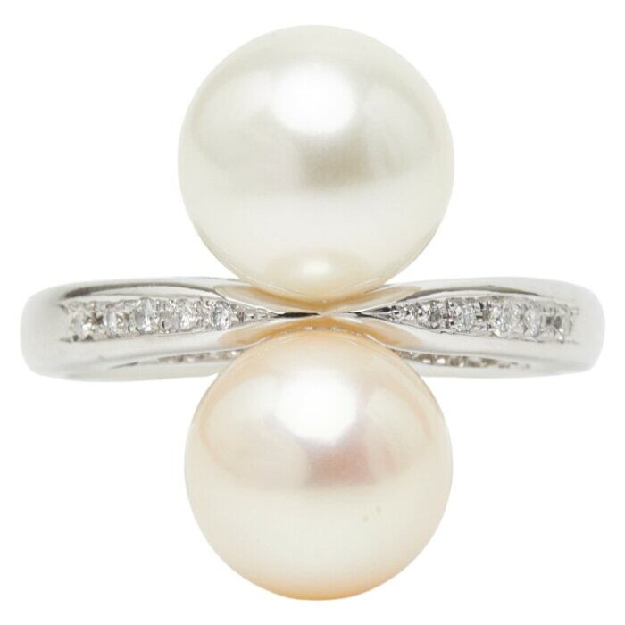 Pt900 プラチナ 白蝶真珠10.0～10.3mm ダイヤ0.08ct リング 指輪