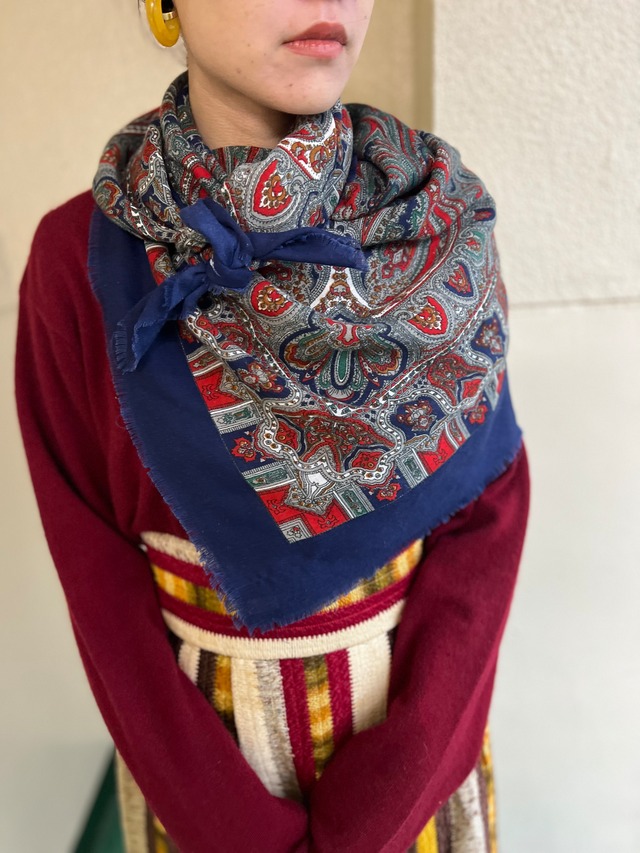 Vintage big size navy paisley scarf ( ヴィンテージ ビッグサイズ ネイビー × ペイズリー スカーフ )