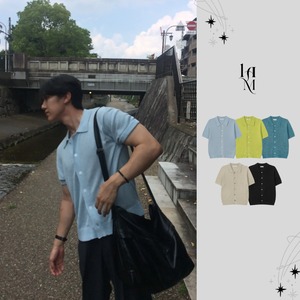 Bouclé Gradient Short-Sleeve Polo Cardigan (5color)