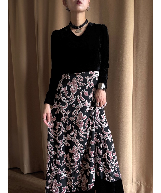 MADE IN FRANCE artistic velour long dress-5048-10