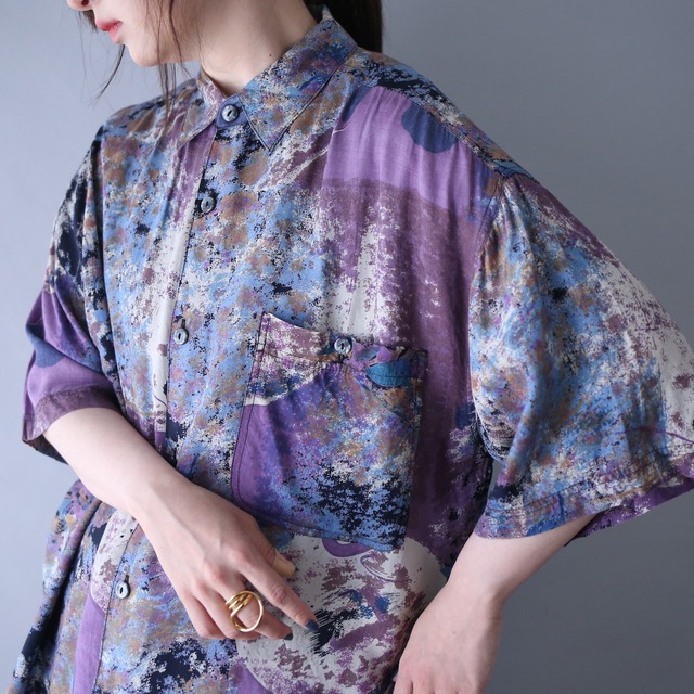 "GOOUCH" beautiful coloring full noise art pattern loose silhouette h/s shirt