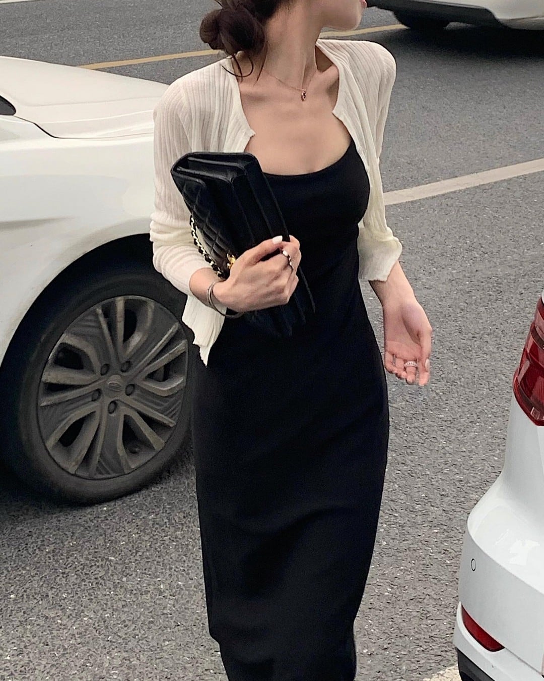 カーディガン+スリットワンピースセット A24114