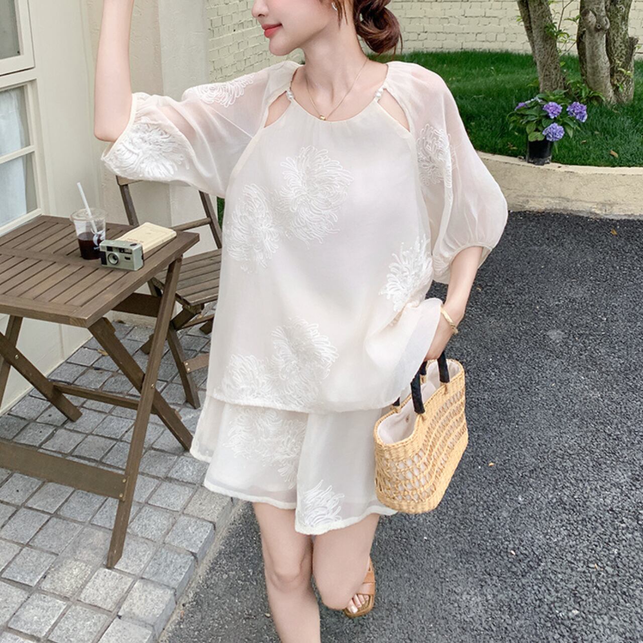 シアースリーブ チュニック&ショートパンツ セットアップ A4302