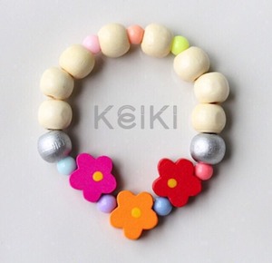 Children's Bracelet - Flower Cream Pink Orange Red キッズブレスレット keikitheshop