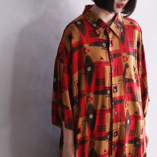 geometry art pattern l/s rayon big shirt
