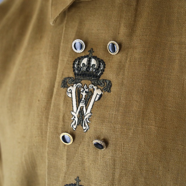 "刺繍" good design double button over silhouette linen shirt