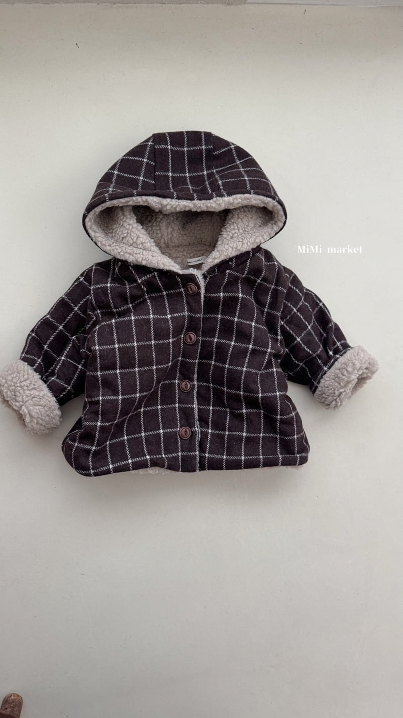 【即納】チェクもこもこフード付きコート / mimimarket