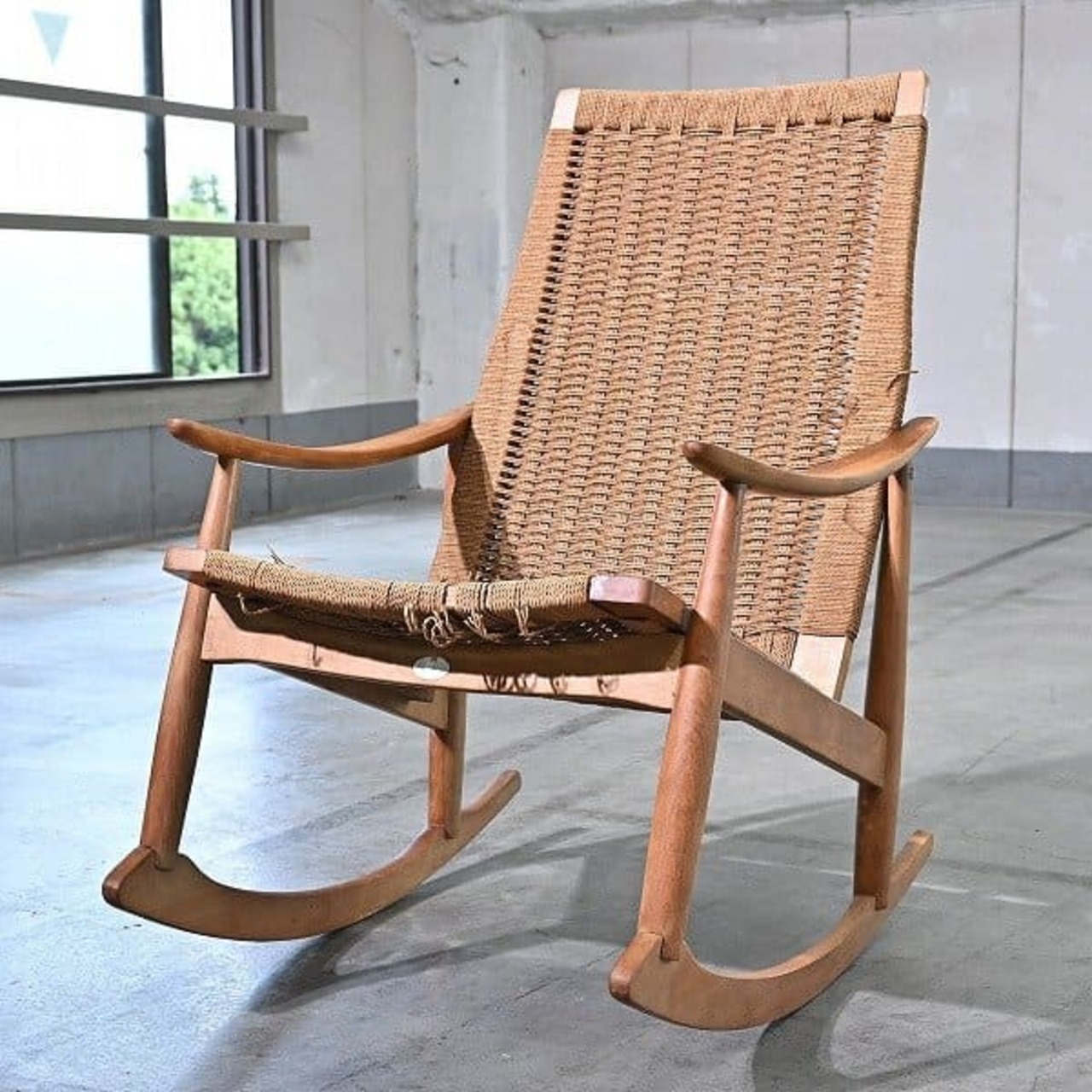 ミッドセンチュリー 伊勢木工 ビンテージ ロッキングチェア ブナ無垢材 ペーパーコード 曲木 椅子 ビーチ AFM Quality Furniture いせもく【中古家具/中古インテリア/USED家具ユーズド家具/リサイクル】