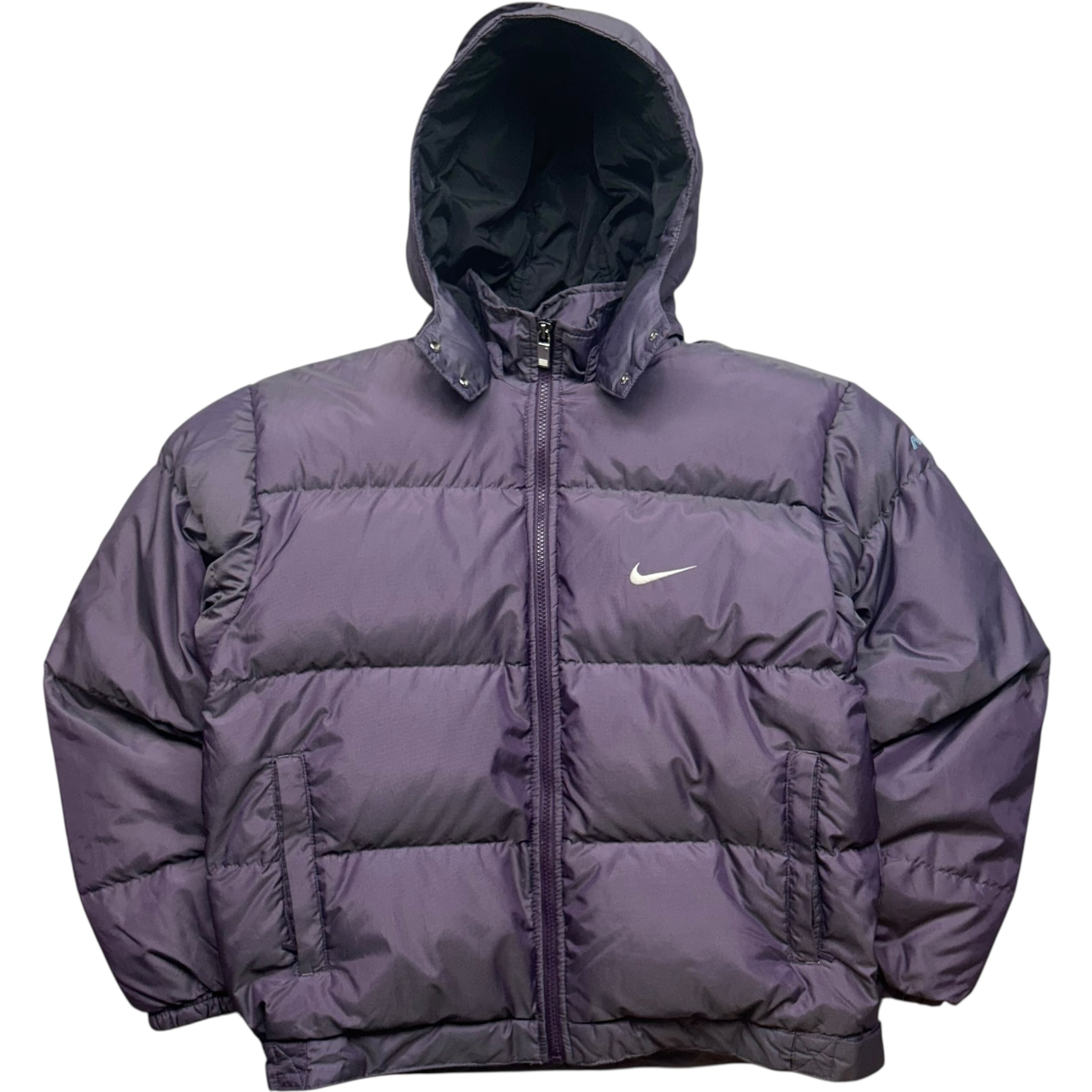 《M》NIKE ナイキ ダウンジャケット スウッシュ 胸元ワンポイント 袖ワンポイント 刺繍 パープル no.6468