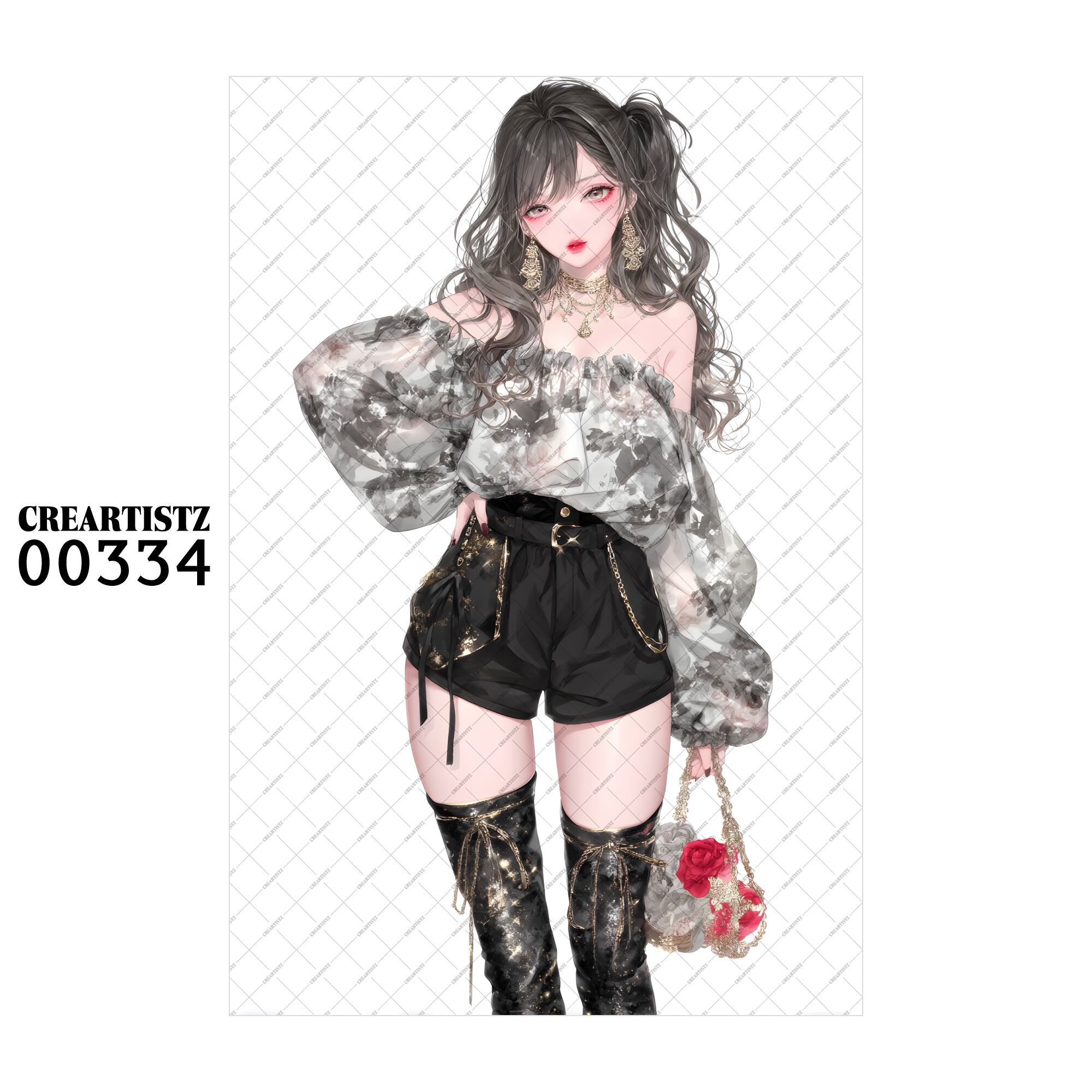 00334 ガール キュート オリジナル ペーパー/ステッカー 4枚セット CREARTISTZ