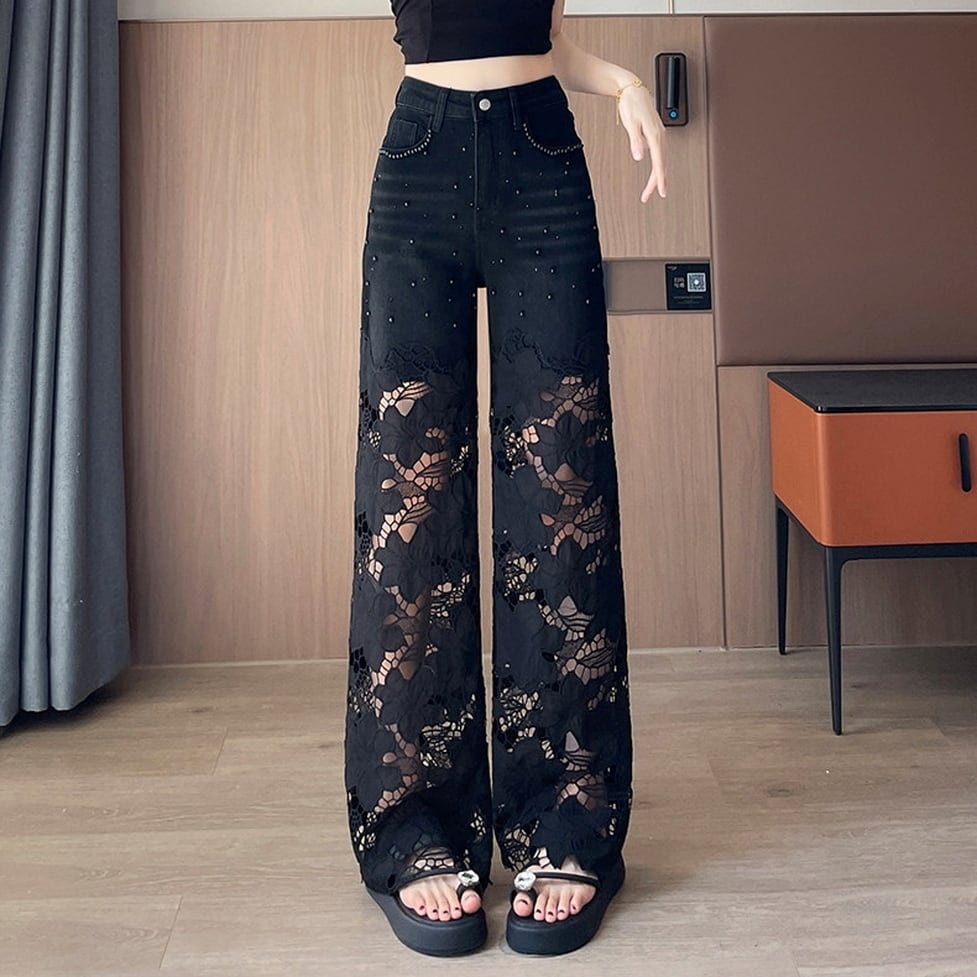 shiny sheer wide pants / l0595