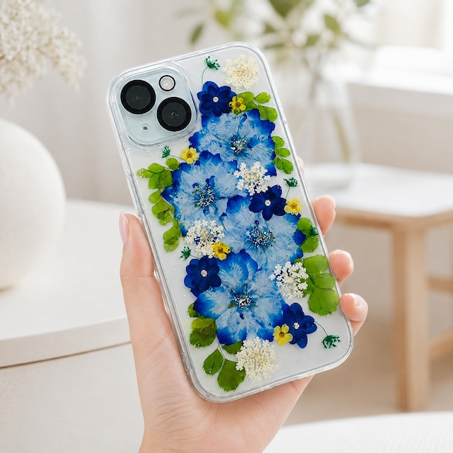【ほぼ全機種対応スマホケース】押し花スマホケース NO.806 押し花＆レジン iPhone8以降全機種/Xperia/AQUOS/Galaxy他