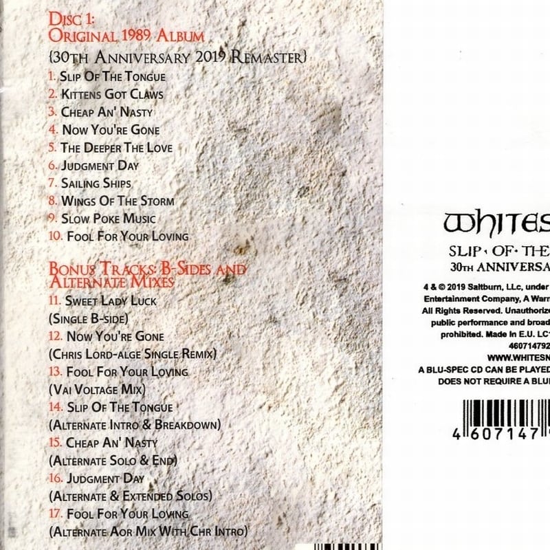 ブルースペック　of　Whitesnake　Tongue　ホワイトスネイク　THE　POWER　2枚セット　Slip　The　スリップ・オブ・ザ・タング　コレクターズCD・DVD・輸入盤の通販　高音質　30周年　スーパー・デラックス・スペシャル・エディション　STATION