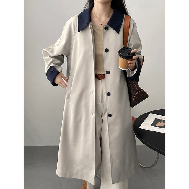 バイカラーレトロロングコート K0382