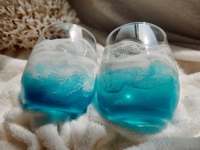 347.オーシャンレジンアート ペアグラス ターコイズブルー