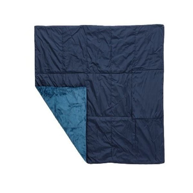 ひざ掛け 約60×85cm ネイビー 吸湿発熱 撥水 抗菌 防臭 防ダニ コンパクト収納 超軽量 カポック綿 あったか アウトドア